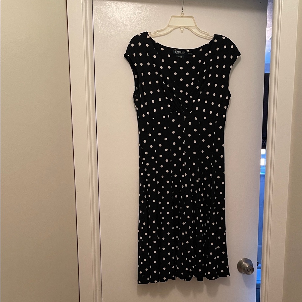Ralph Lauren Black and White Polka Dot Midi Dress